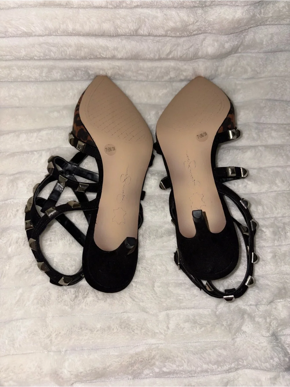 Jessica Simpson Leopard Studded Pointed Toe Flats in Black and Brown 7.5M